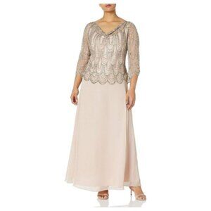 **J Kara** Women's 3/4 Scallop Beaded Pop Over Gown 14W NWT